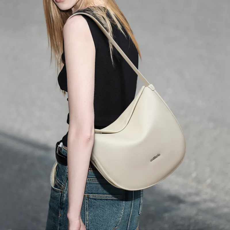 MILLIE'S Synthetic Leather Underarm Tote Saddle Bag Shoulder Bag Women's White/Khaki-2