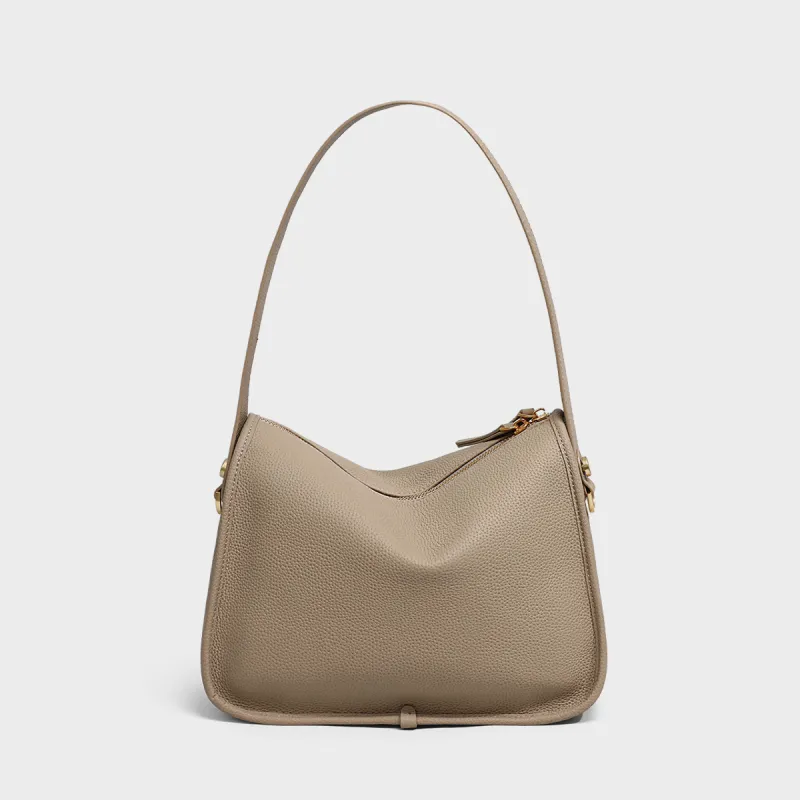 MILLIE'S Cow Leather Patchwork Synthetic Leather Shoulder Bag Regular Women's Chestnut/Cream Apricot-8