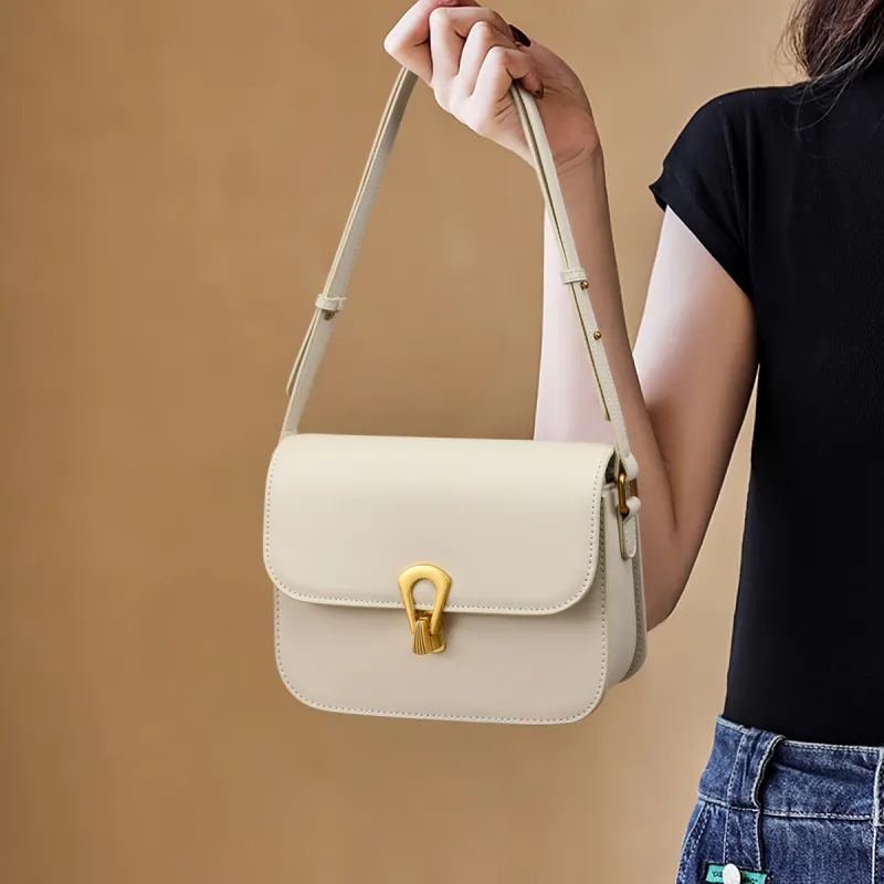 MILLIE'S Cow Leather With Synthetic Leather Underarm Shoulder Bag, Crossbody Bag, Small Square Bag Regular Women's Ecru-1
