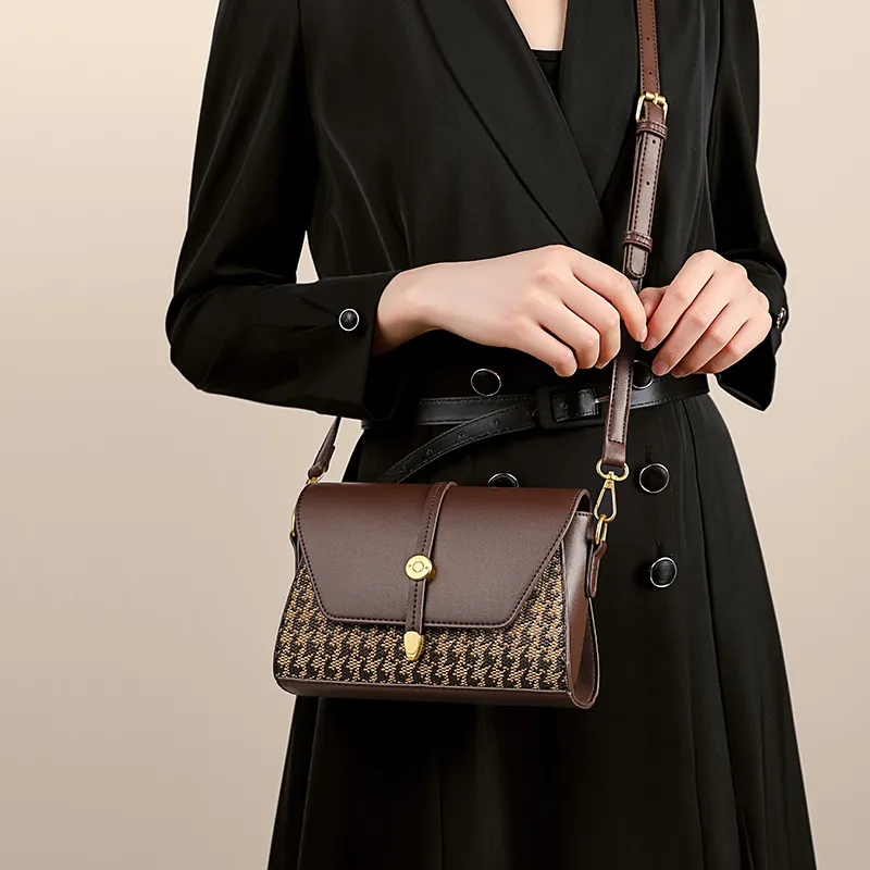 MILLIE'S Synthetic Leather, Textile Mosaic Crossbody Bag, Shoulder Bag Regular Women's Coffee-2