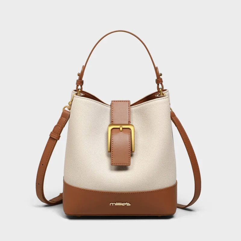 MILLIE'S Synthetic Leather One Shoulder Handbag Regular Women's Brown & White/Black & White-3