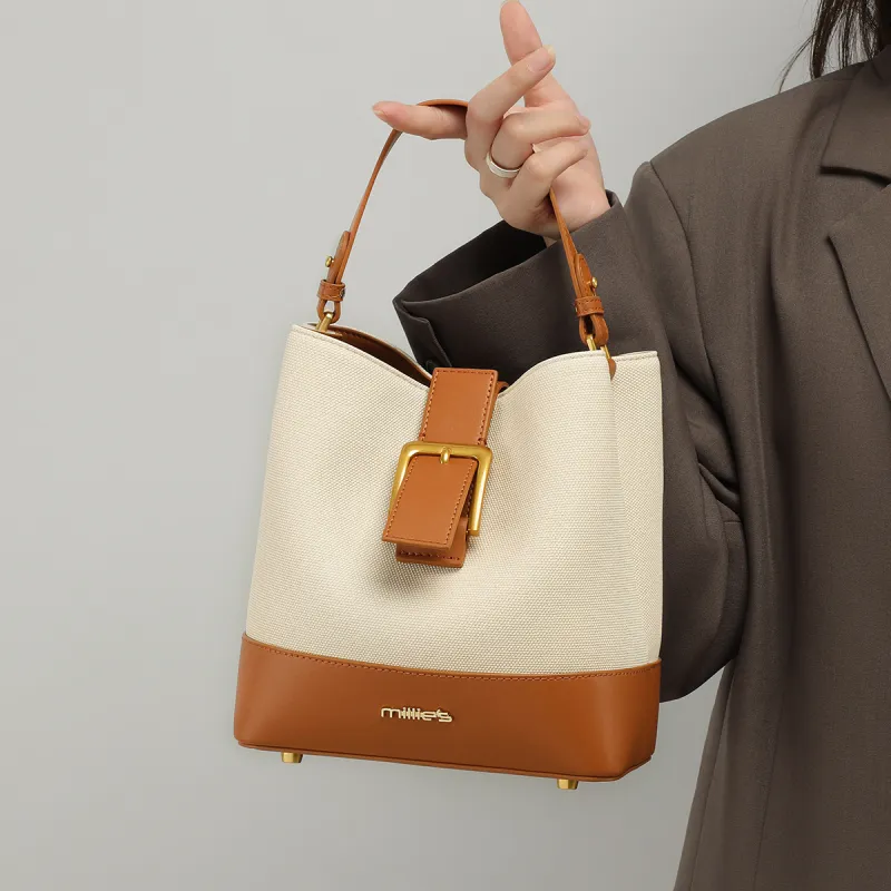MILLIE'S Synthetic Leather One Shoulder Handbag Regular Women's Brown & White/Black & White-2