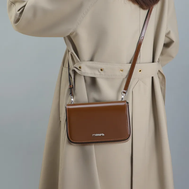 MILLIE'S Cow Leather With Synthetic Leather Shoulder Bag Tofu Bag Regular Women's Coffee/Black-1