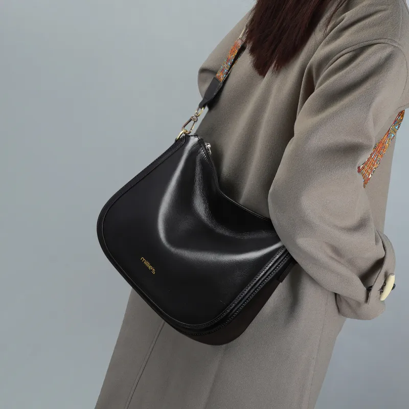 MILLIE'S Cow Leather Patchwork Synthetic Leather Saddle Bag Shoulder Bag Regular Women's Coffee/Black-7