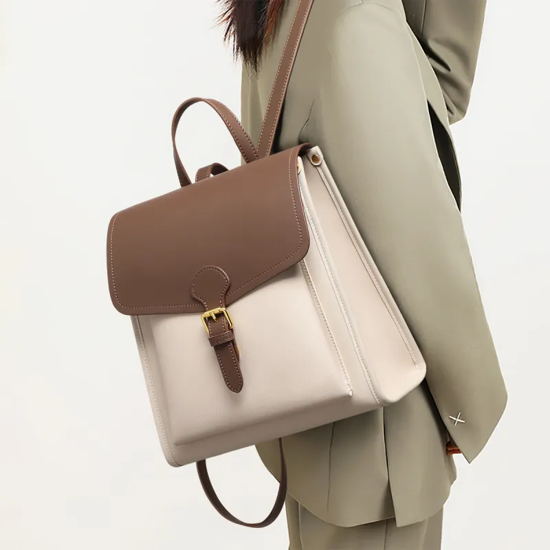 MILLIE'S Cow Leather Backpack Women's Beige Coffee-1