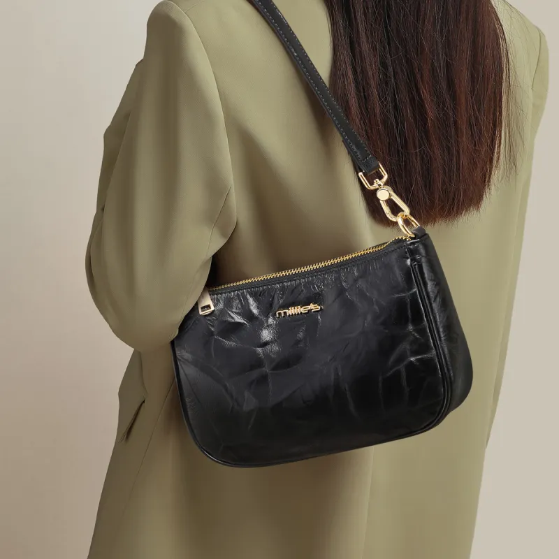 MILLIE'S Cow Leather Crossbody Bag Handbag Shoulder Bag Small Size Women's Black/Brown-1