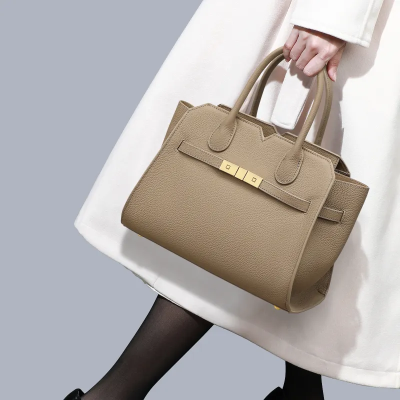 MILLIE'S Cow Leather Birkin Bag, Shoulder Bag, Crossbody Bag, Handbag Regular Women's Khaki-1