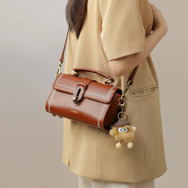 MILLIE'S Synthetic Leather Shoulder Bag, Crossbody Bag, Messenger Bag, Handbag Regular Women's Brown-3