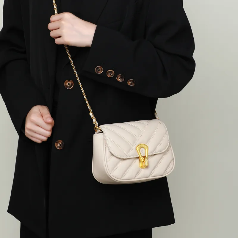 MILLIE'S Cow Leather Underarm Shoulder Bag Women's Ecru/Black-1