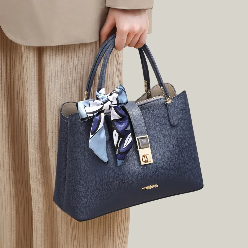 MILLIE'S Cow Leather With Synthetic Leather One Shoulder Handbag Regular Women's Apricot/Blue-7