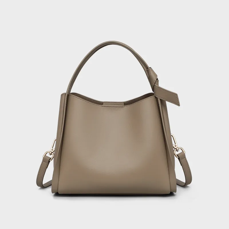 MILLIE'S Cow Leather Shoulder Bag, Crossbody Bag, Handbag Regular Women's Light Apricot/Gray White-4
