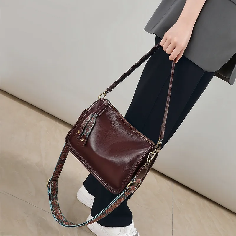 MILLIE'S Cow Leather Shoulder Bag Crossbody Bag Boston Bag Regular Women's Dark Coffee/Caramel-3