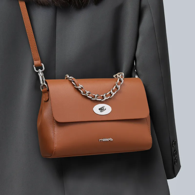 MILLIE'S Synthetic Leather Shoulder Bag, Crossbody Bag Regular Women's Gold Brown-4