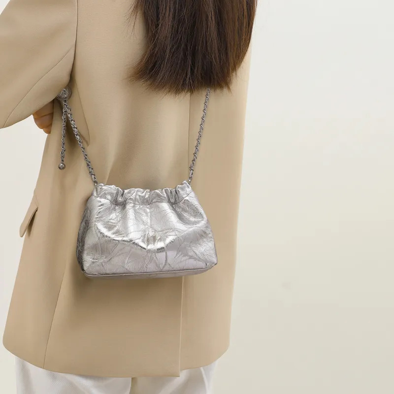 MILLIE'S Cow Leather Patchwork Synthetic Leather Shoulder Bag Crossbody Bag Regular Women's Silver/Ecru-1