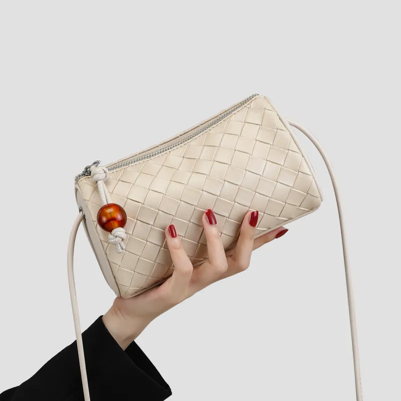 MILLIE'S Cow Leather With Synthetic Leather Cylinder Bag, Shoulder Bag, Crossbody Bag Regular Women's Ecru/Silver-1