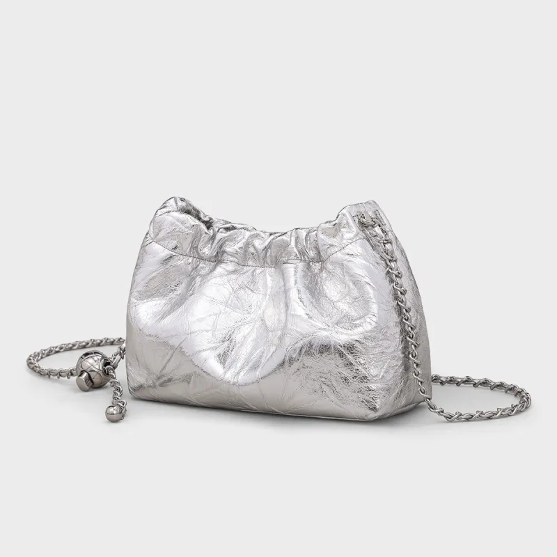 MILLIE'S Cow Leather Patchwork Synthetic Leather Shoulder Bag Crossbody Bag Regular Women's Silver/Ecru-2