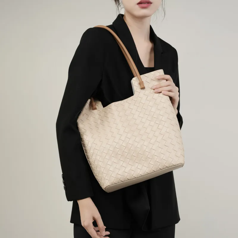 MILLIE'S Cow Leather With Synthetic Leather Handbag, Shoulder Bag, Bucket Bag Tubas Women's Black, Beige-1