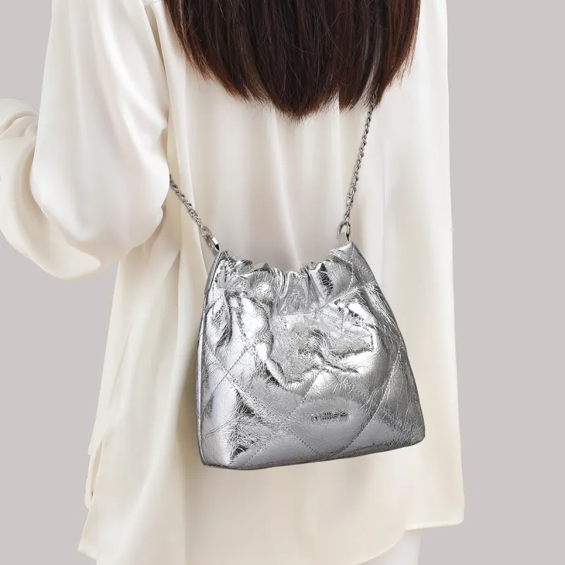 MILLIE'S Cow Leather With Synthetic Leather Underarm Shoulder Bag Women's Silver-1