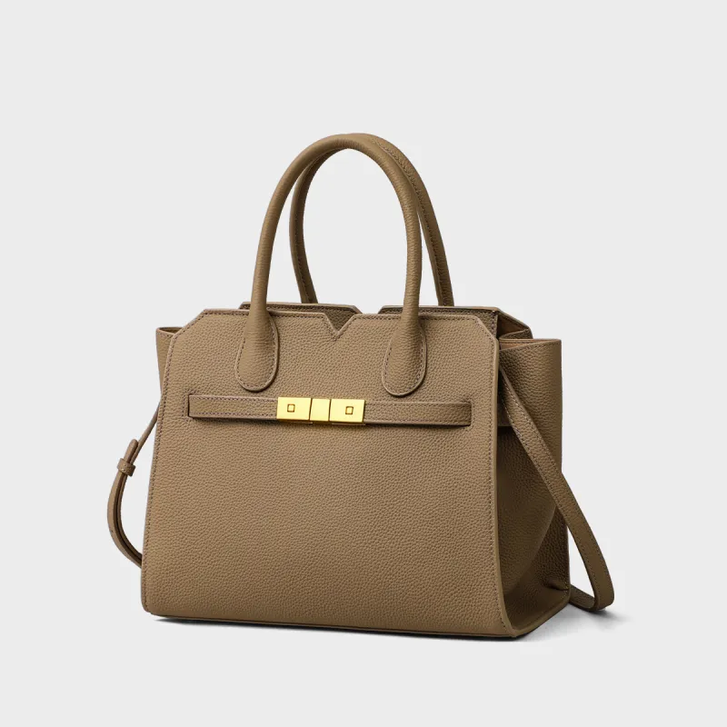 MILLIE'S Cow Leather Birkin Bag, Shoulder Bag, Crossbody Bag, Handbag Regular Women's Khaki-3