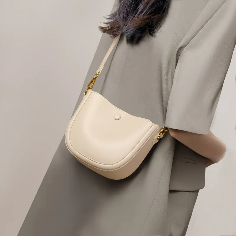 MILLIE'S Cow Leather With Synthetic Leather Underarm Crossbody Bag, Shoulder Bag, Saddle Bag Trumpets Women's Ecru-2