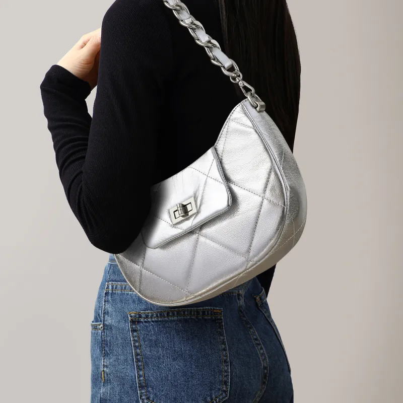 MILLIE'S Cow Leather Portable Crossbody Bag Shoulder Bag Regular Women's Silver/Ecru-1