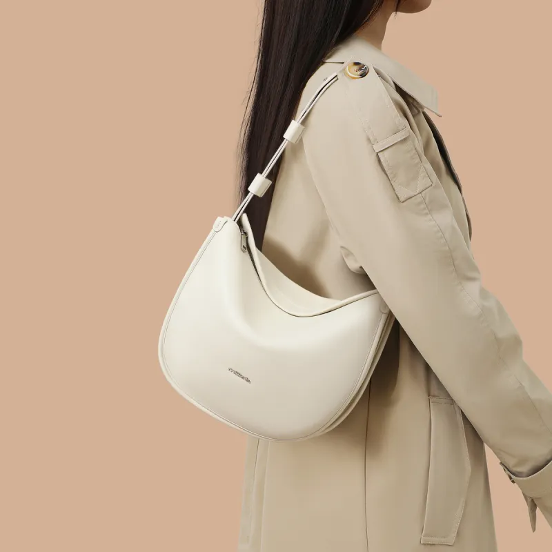 MILLIE'S Synthetic Leather Underarm Tote Saddle Bag Shoulder Bag Women's White/Khaki-1