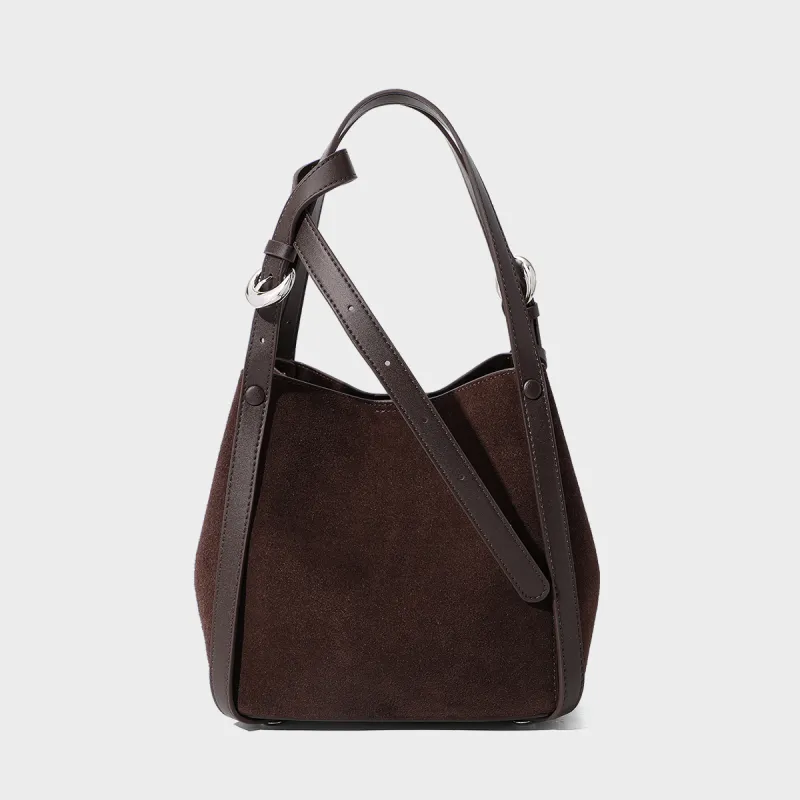 MILLIE'S Cow Leather Bucket Bag, Shoulder Bag, Crossbody Bag, Handbag Regular Women's Coffee-5