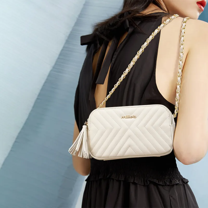 MILLIE'S Cow Leather With Synthetic Leather Underarm Small Square Bag Shoulder Bag Women's Ecru-1