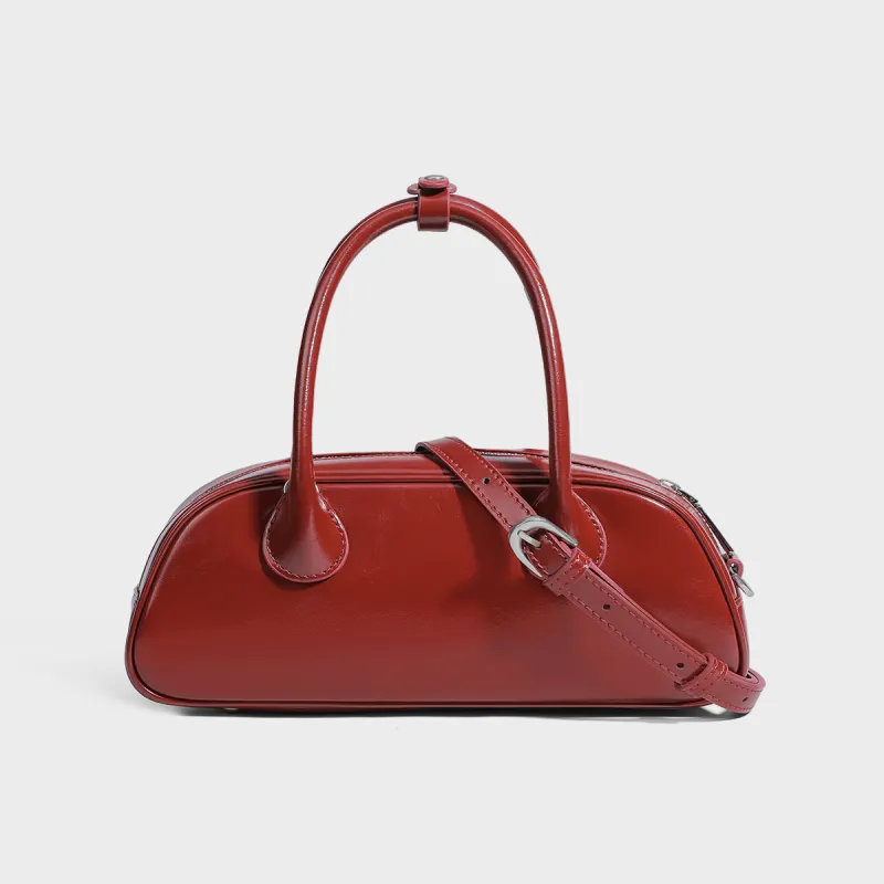 MILLIE'S Cow Leather Bowling Bag, Shoulder Bag, Crossbody Bag, Handbag Women's Red/Black-3
