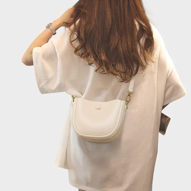 MILLIE'S Cow Leather With Synthetic Leather Underarm Crossbody Bag, Shoulder Bag, Saddle Bag Trumpets Women's Ecru-3