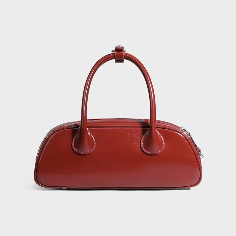 MILLIE'S Cow Leather Bowling Bag, Shoulder Bag, Crossbody Bag, Handbag Women's Red/Black-2