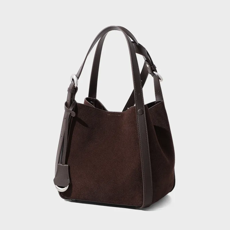 MILLIE'S Cow Leather Bucket Bag, Shoulder Bag, Crossbody Bag, Handbag Regular Women's Coffee-3