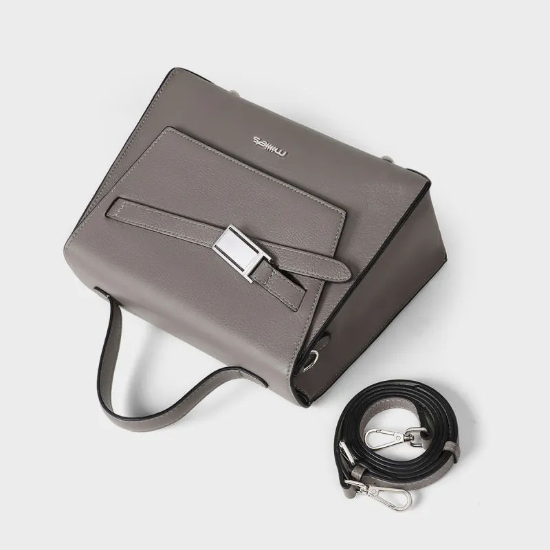 MILLIE'S Cow Leather Patchwork Synthetic Leather Handbags Shoulder Bag Crossbody Bag Regular Women's Gray/Black-6