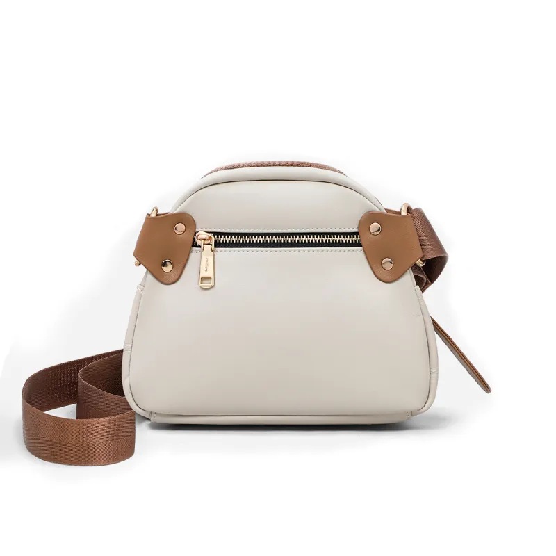 MILLIE'S Cow Leather With Synthetic Leather Shoulder Bag, Crossbody Bag, Dome Bag Regular Women's Ecru-3