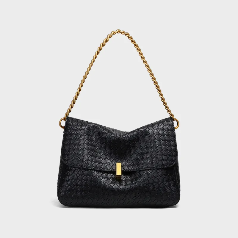 MILLIE'S Cow Leather Tote Crossbody Bag, Shoulder Bag, Chain Shoulder Bag Regular Women's Black-3