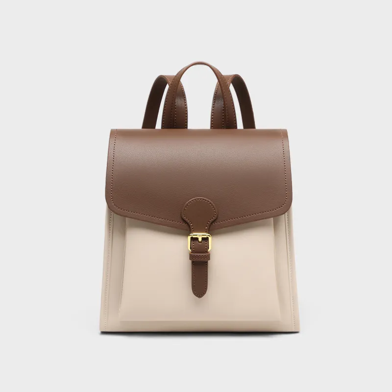 MILLIE'S Cow Leather Backpack Women's Beige Coffee-2