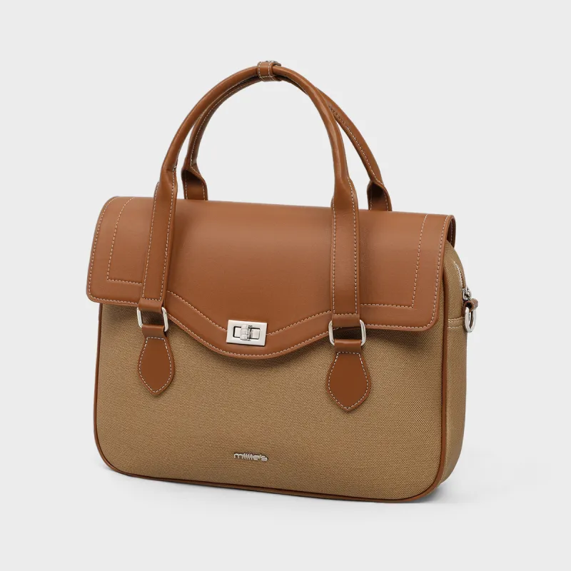 MILLIE'S Synthetic Leather, Textile Mosaic Tote Shoulder Bag, Crossbody Bag, Handbag Medium Size Women's Khaki-3