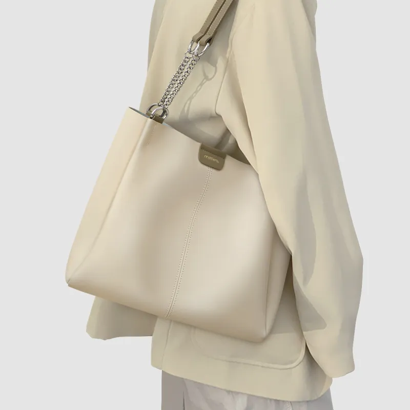 MILLIE'S Cow Leather Underarm Tote Shopping Bag Shoulder Bag Tubas Women's Ecru-1