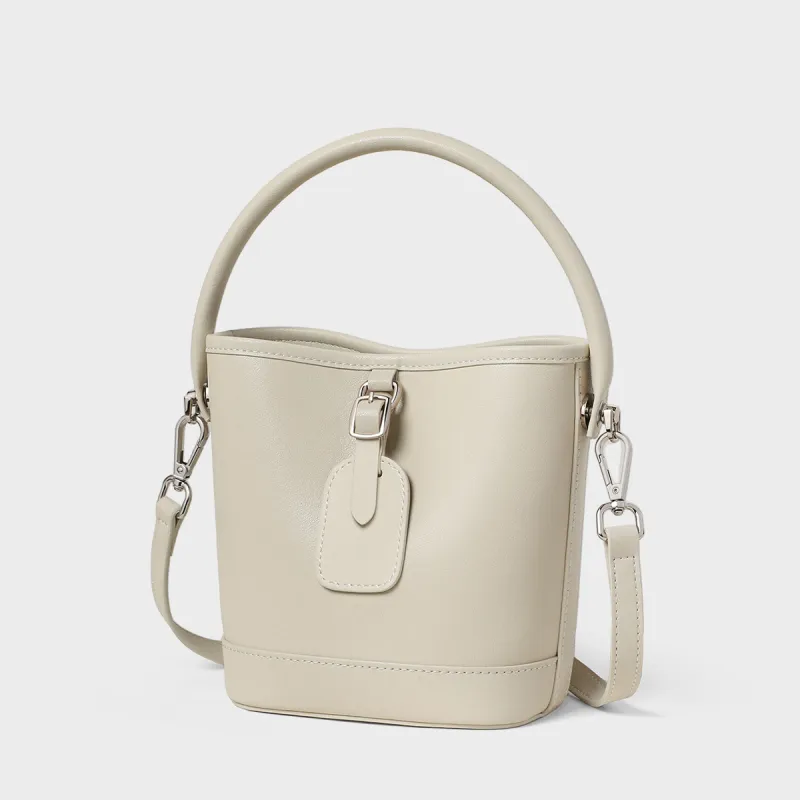 MILLIE'S Cow Leather Shoulder Bag, Crossbody Bag, Handbag, Bucket Bag Regular Women's Ecru/Coffee-2