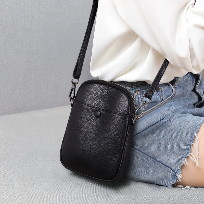 MILLIE'S Cow Leather Shoulder Bag, Crossbody Bag Trumpets Women's Black-1