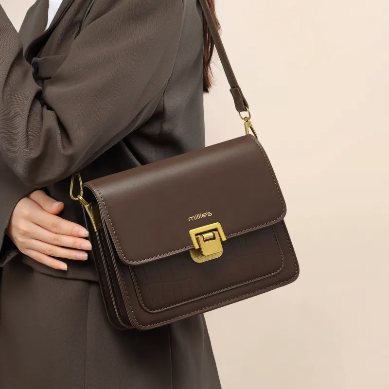 MILLIE'S Cow Leather Shoulder Bag Crossbody Bag Tofu Bag Small Square Bag Regular Women's Coffee-1