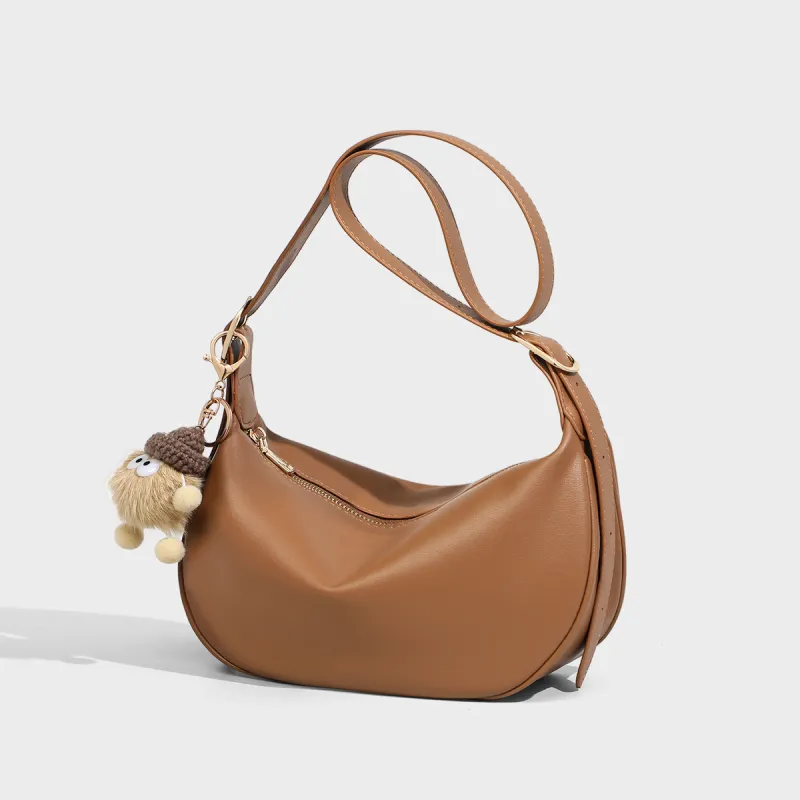 MILLIE'S Synthetic Leather Shoulder Bag Crossbody Bag Moon Shaped Dumpling Bag Regular Women's Caramel/Cream Apricot-3