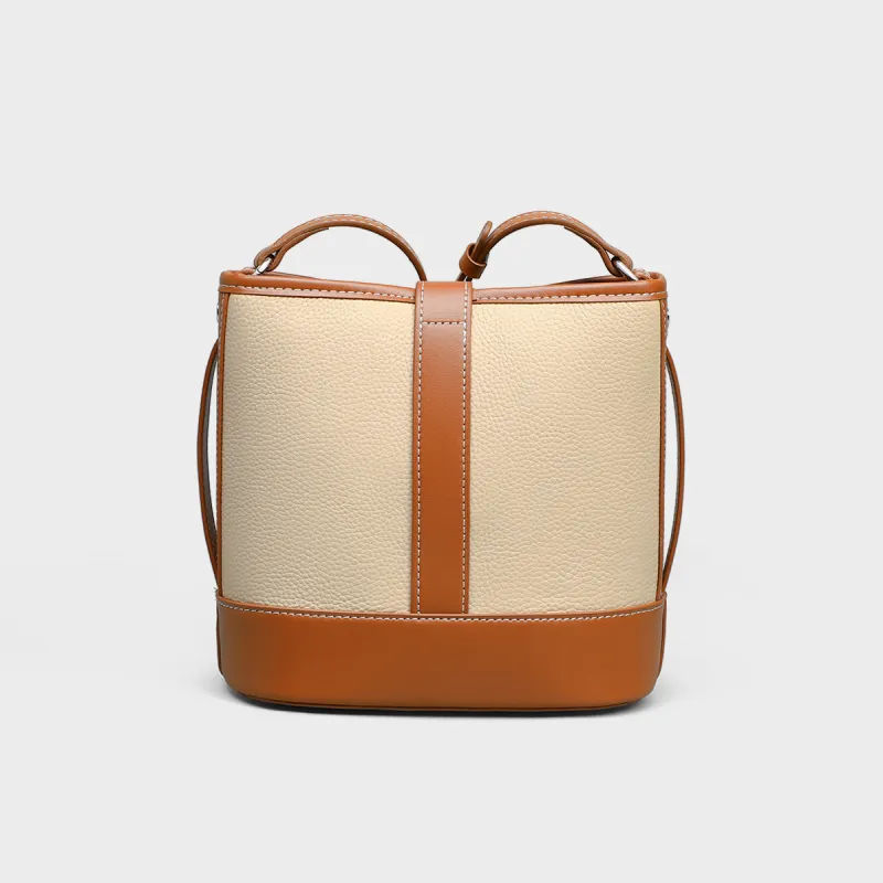 MILLIE'S Cow Leather Bucket Bag, Shoulder Bag, Crossbody Bag Regular Women's White & Brown-4