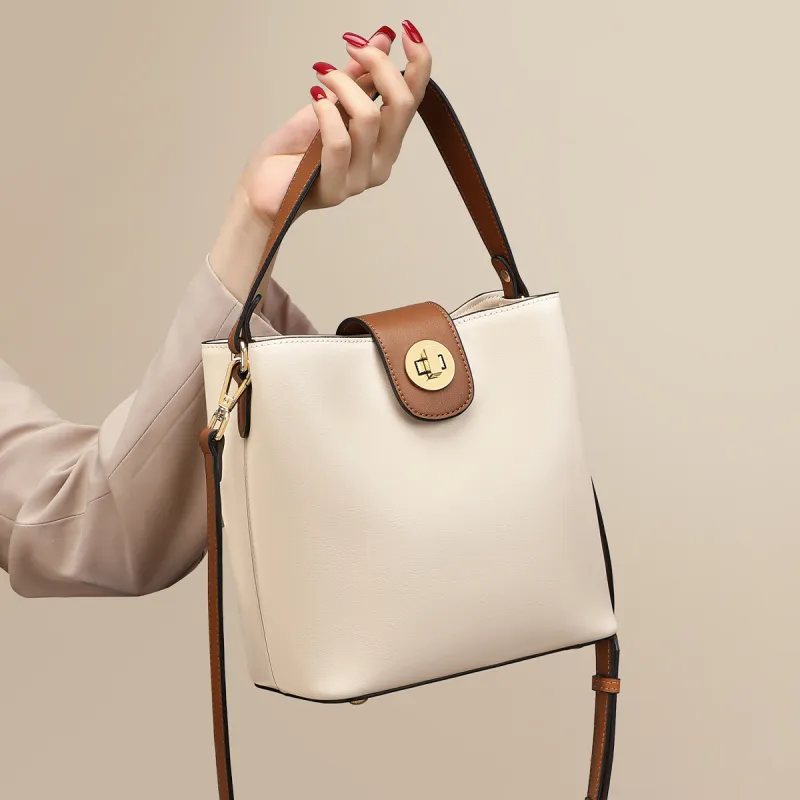 MILLIE'S Cow Leather With Synthetic Leather Handbag, Shoulder Bag, Crossbody Bag Regular Women's Ecru-1