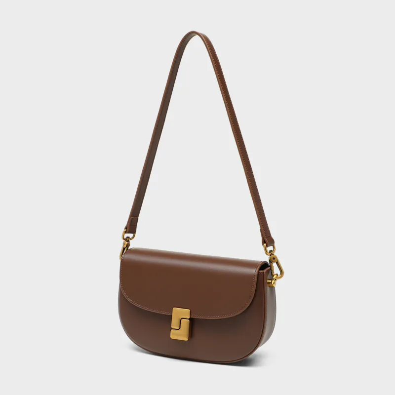 MILLIE'S Cow Leather With Synthetic Leather Saddle Bag, Shoulder Bag Women's Coffee-5
