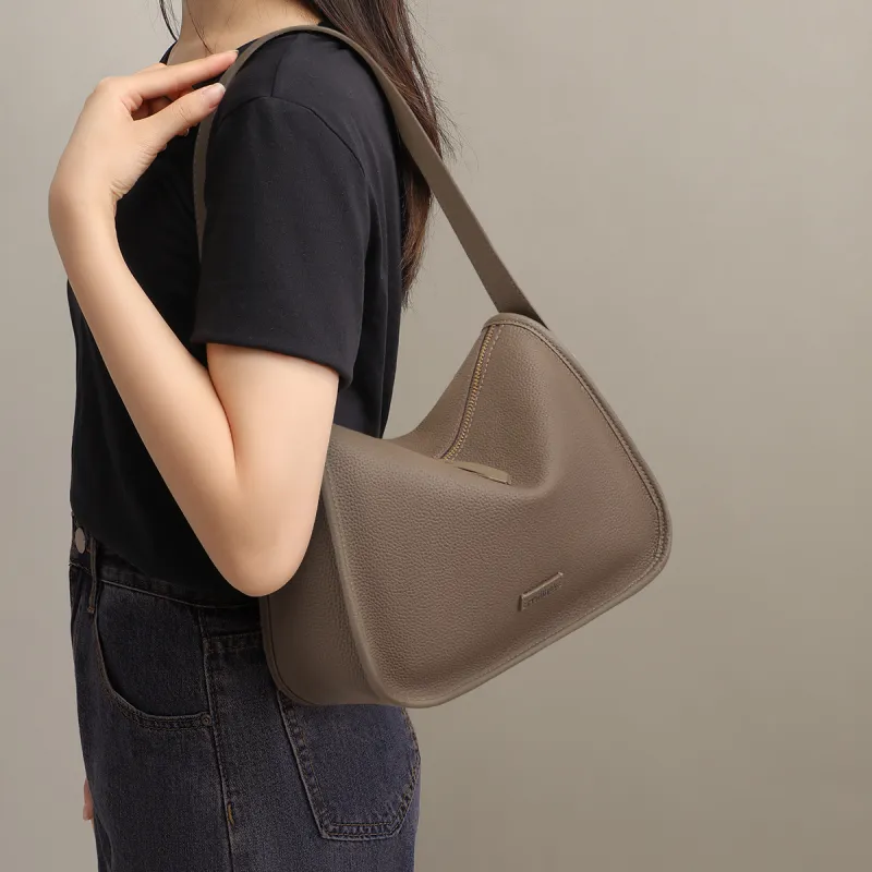MILLIE'S Cow Leather Patchwork Synthetic Leather Shoulder Bag Regular Women's Chestnut/Cream Apricot-1