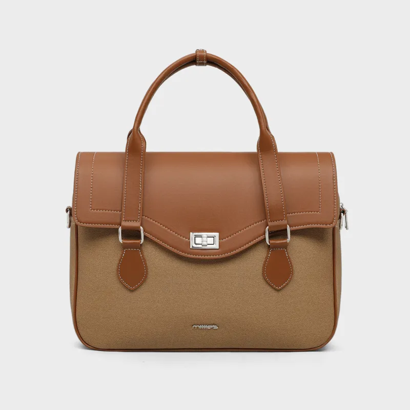 MILLIE'S Synthetic Leather, Textile Mosaic Tote Shoulder Bag, Crossbody Bag, Handbag Medium Size Women's Khaki-2