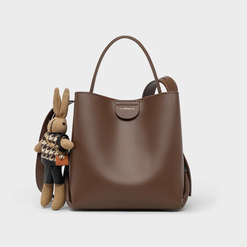 MILLIE'S Cow Leather Handbag Bucket Bag Regular Women's Tea Brown/Coffee Brown-7