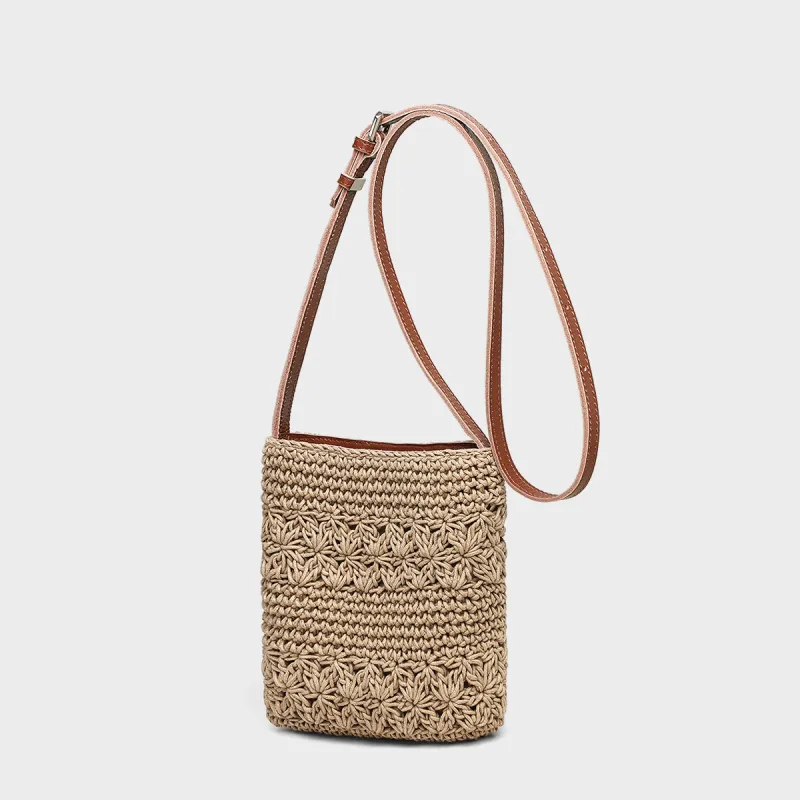 MILLIE'S Fabric With Cow Leather Shoulder Bag, Crossbody Bag Regular Women's Ecru/Khaki-6