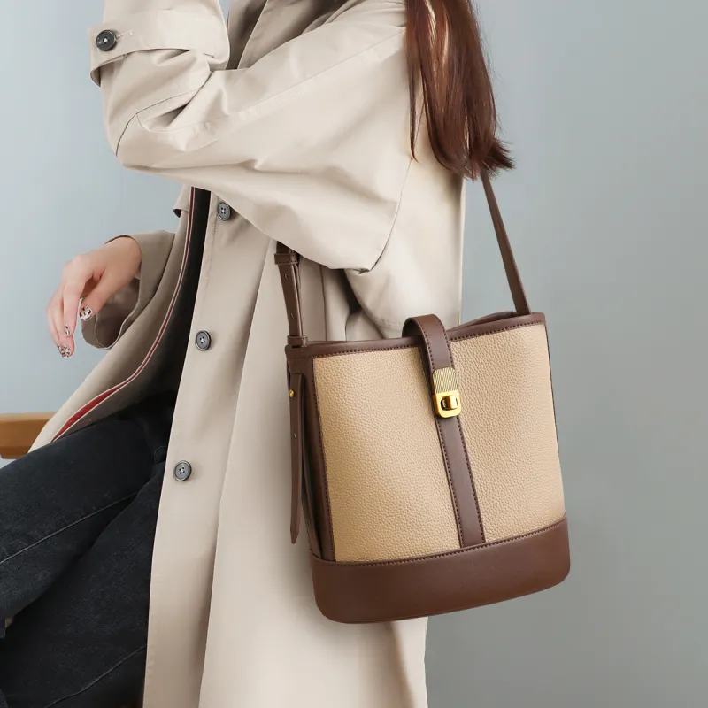 MILLIE'S Cow Leather Underarm Shoulder Bag, Crossbody Bag Regular Women's Apricot & Brown-4